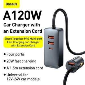 Baseus 120W USB Type C Car Charger PD QC 3.0 Quick Charging