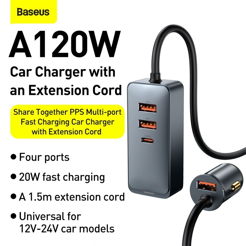 Baseus 120W USB Type C Car Charger PD QC 3.0 Quick Charging