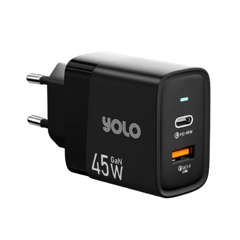 YOLO GaN Charger 45w Dual Port USB A + Type-C – Y-451
